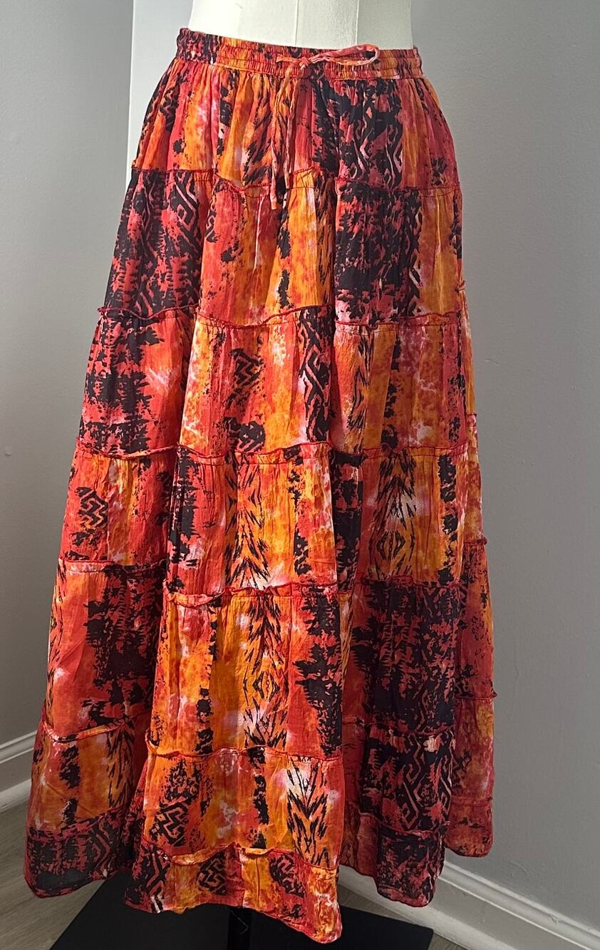 VTG 90’s Jane Ashley Cotton Patchwork Skirt S Whimsigoth Boho Festival Tiered